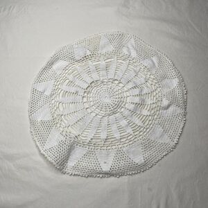 Vintage White Round Knit Crochet Doily Decorative Handmade 15.5”